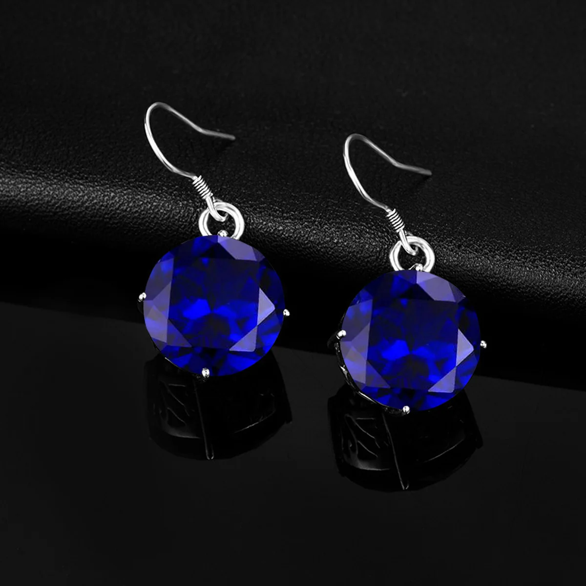 Solid 925 Sterling Silver Earrings Classic Blue Sapphire Gemstone Hook Eardrop For Women Wedding Engagement Party Fine Jewelry