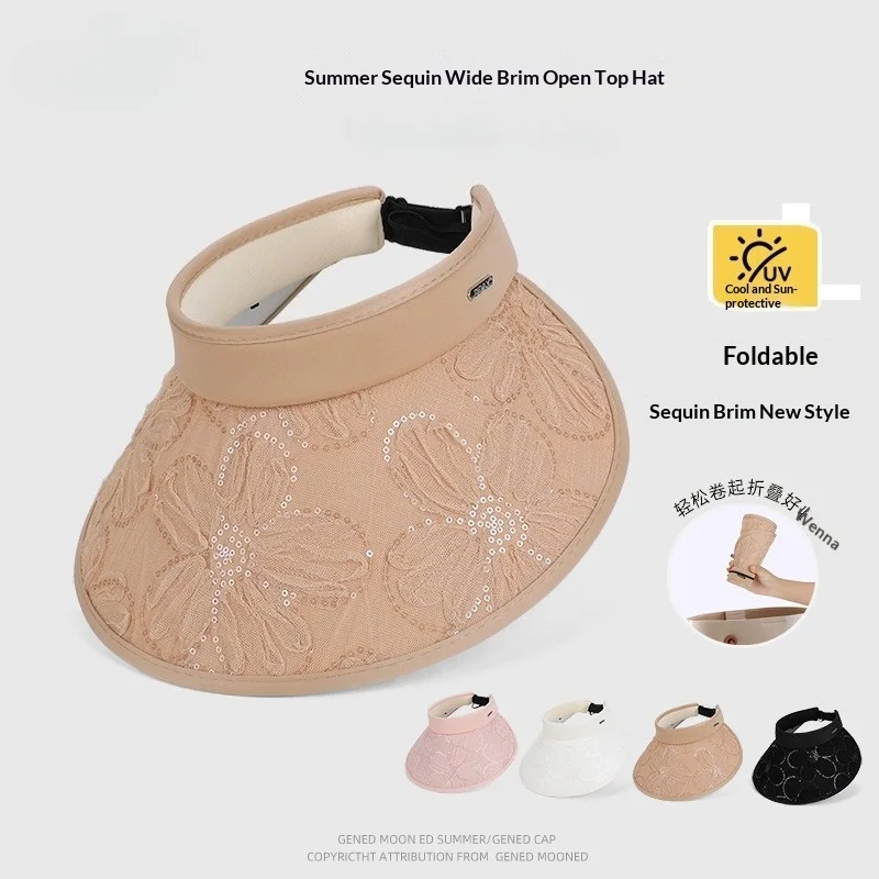 Neue Sommer Outdoor Sport Freizeit Sonnenkappe für Damen mit erweiterbarem Schirm, Sonnenschutz und modischer Stickerei