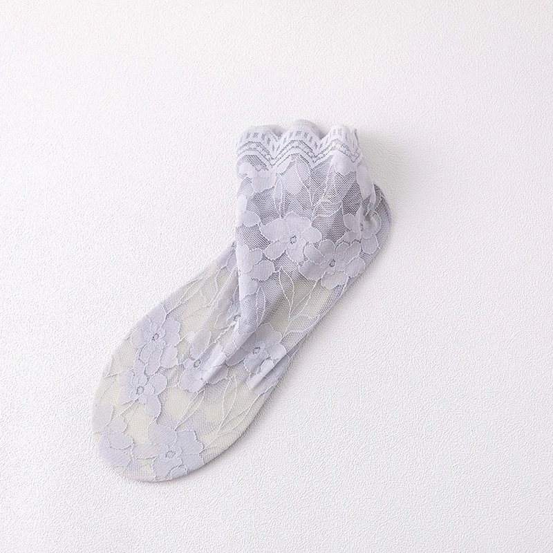 Damen Schöne Blumenspitze Socken Mode Sommer Mesh Kurze Süße Hohl Chaussette Weiche Baumwolle Unten Rutschfeste Lose Sokken – Detail 17