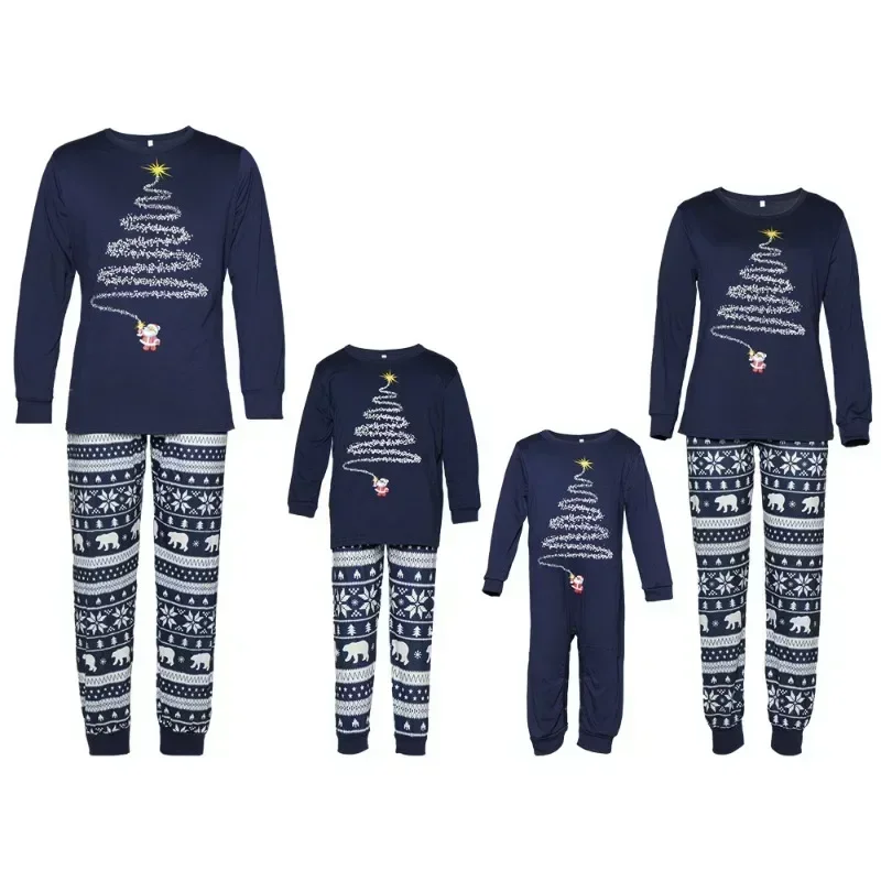 Family Christmas Pajamas Set Dad Mom Children Boys Girls Matching Outfits Sleepwear Red Navy Tops Pants Rompers Xmas Gifts D2445