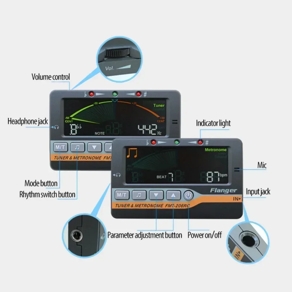 Flanger FMT-206RC Guitar Tuner Colour Proofreader Electronic Metronome Guitar Violin Ukulele Piano 12 Equal Tempo Tuning Machine