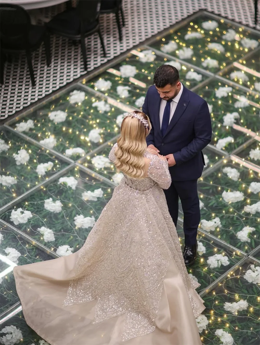 Two Pieces Champagne Long Sleeve Prom Dresses With Detachable Train Arabic Bridal Prom Dress Wedding Party Gowns Customized 2026