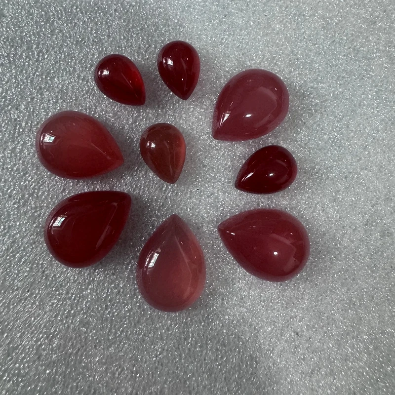 Wholesale 5pcs/pack Genuine Peach Red Carnelian Agate Bead Pear Drop10x14mm 15x20mm Gemstone Cabochon Ring Face For Jewelry