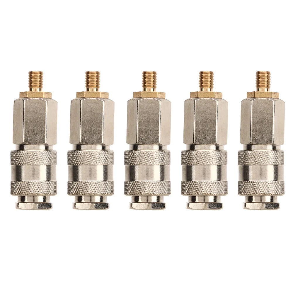 5PCS Steel Tire Inflator Adapter Diamond Knurl Hex Steel Mid Air Compressor Adapter Universal Brass External Thread