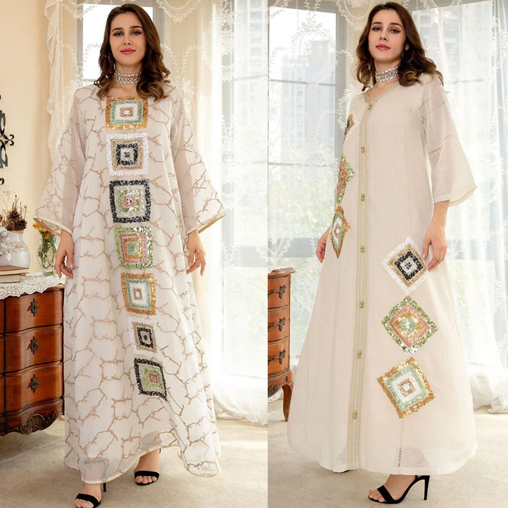 Ramadan lantejoulas abayas para mulher 2025 eid djellaba vestido muçulmano turquia kaftan islam roupas robe caftan marocain femme jalabiya