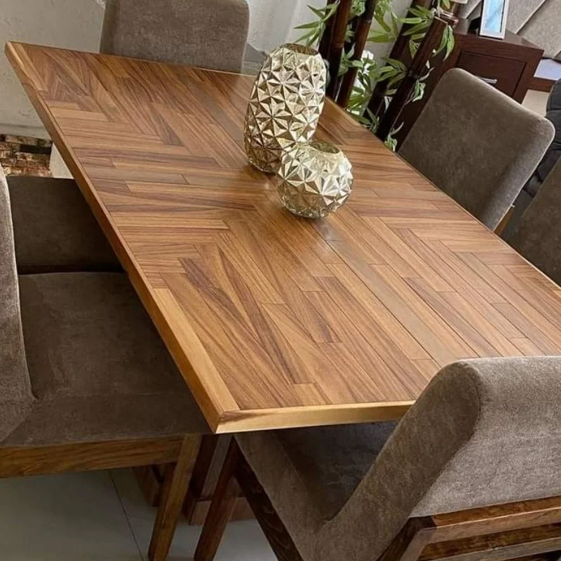 Dining Table Set 6 Seats Scandinavian Restaurant Villa Kitchen Furniture Rectangular Walnut Colored Wood Dining Table