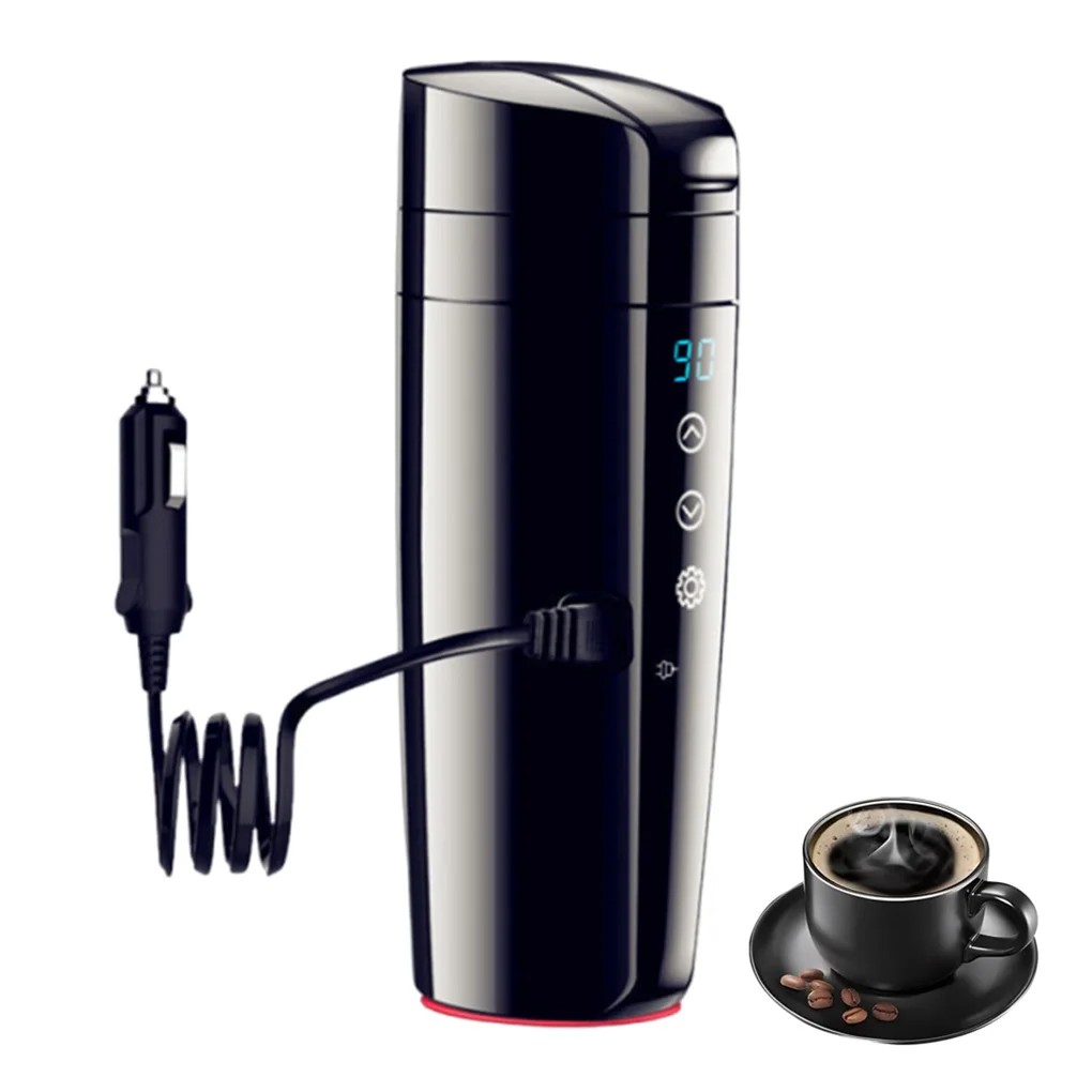 12V Portable Car Heating Cup 400ml Stainless Steel Touch Screen Digital Display Water Warmer Bottle Thermos Cup Car Kettle