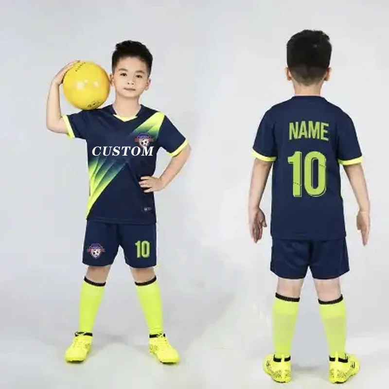 Customized LOGO High Quality Kids Soccer Uniforms Children Football Team Jersey Kids Short Set Youth Training Sports  No Socks