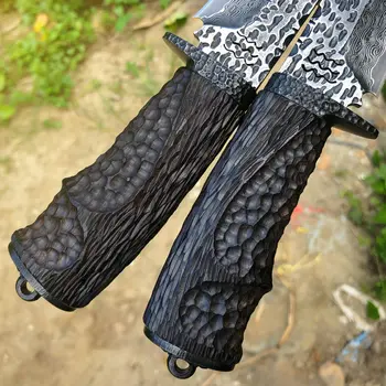 大馬士革鋼固定刀刃獵刀,男士EDC固定刀刃獵刀,戶外探險刀,生存狩獵露營刀 6 最佳銷售 大馬士革獵刀 - №6