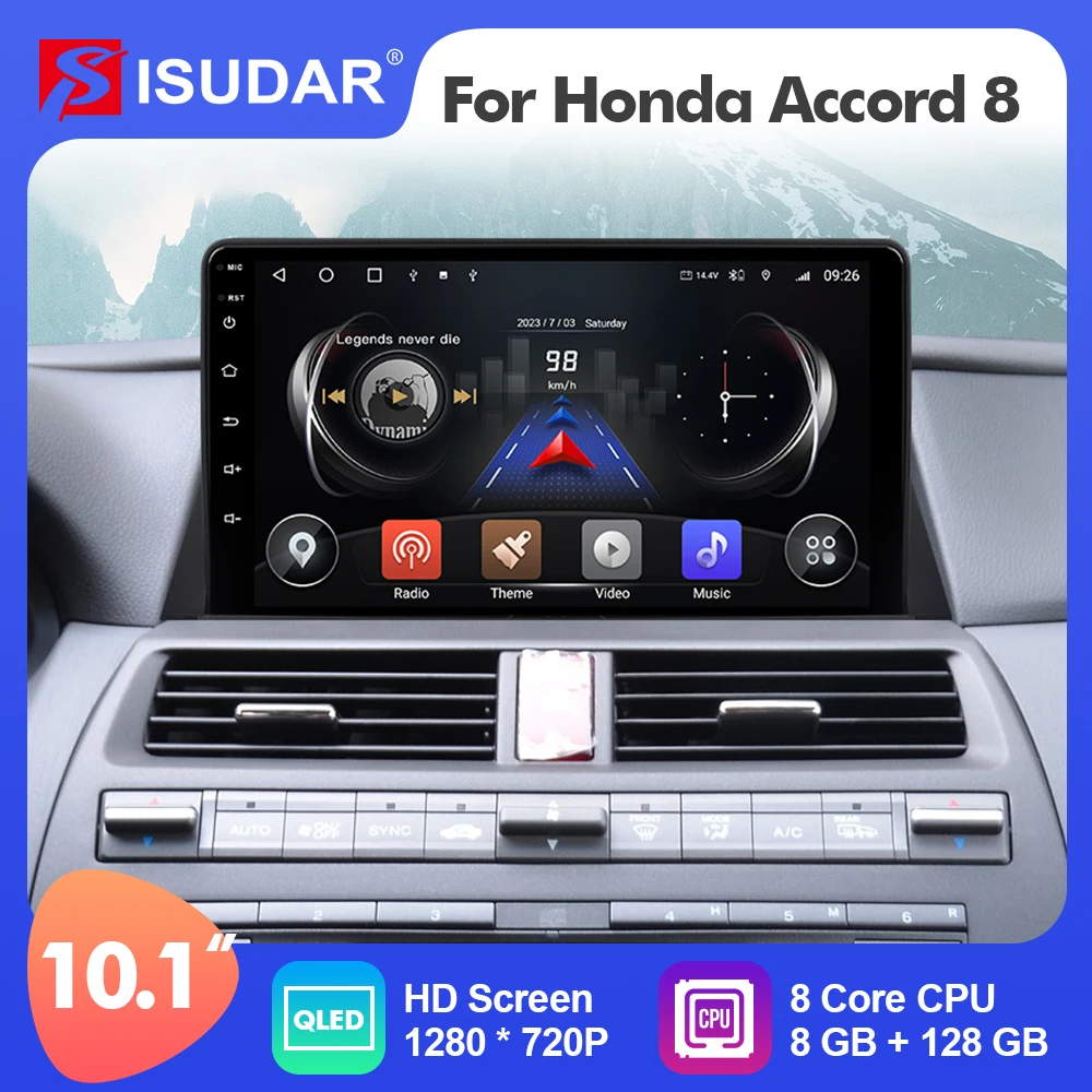 10.1 Inch Isudar Android 12  Car Radio For Honda Accord 8 2008-2013  Carplay Auto Stereo GPS No 2din