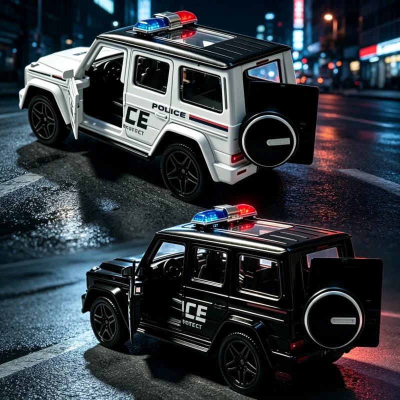 1/36 Scale Off-Road Police SUV Alloy Model Car, Retractable Patrol Toy Vehicle, Pull-Back Patrol Toy Car with Hinged Doors, Coll