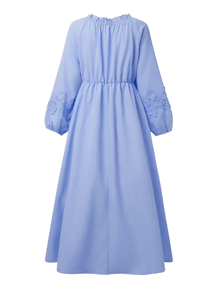 ZANZEA Moda Donna Maxi Abiti 2025 Autunno Party Robe Manica lunga a lanterna Solido pizzo increspato Camicia lunga Abiti da vacanza