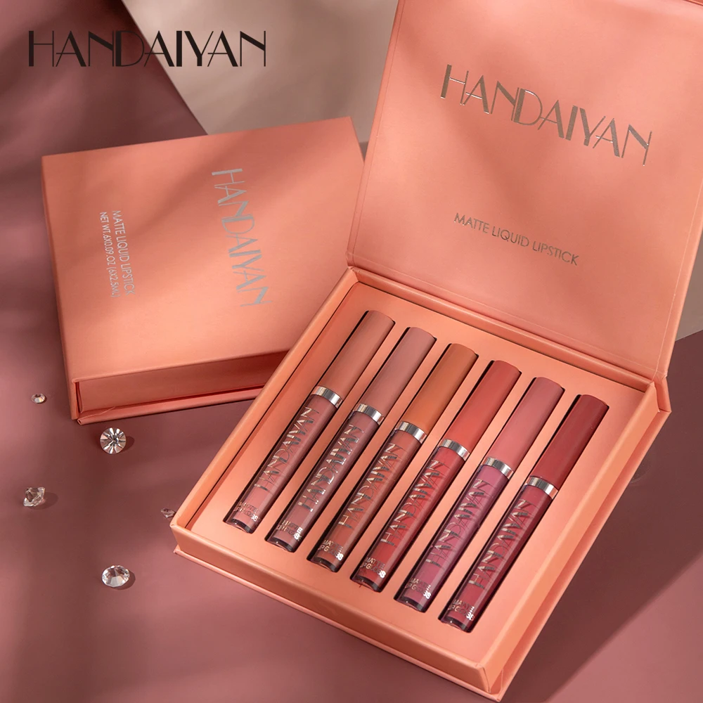 HANDAIYAN 6 Colors/box Matte Liquid Lipstick Set Professional Lips Makeup Kit Nude Lip Gloss Waterproof Cosmetics Glosses