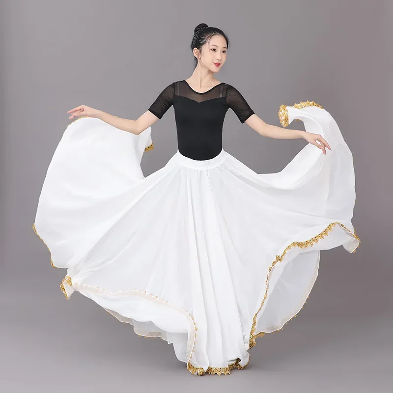 Mulheres Flamenco Dança do Ventre Saia Chiffon, Saia Longa Cigana, Prática Dançarina, Sólido Pêndulo 720 Graus, 13 Cores