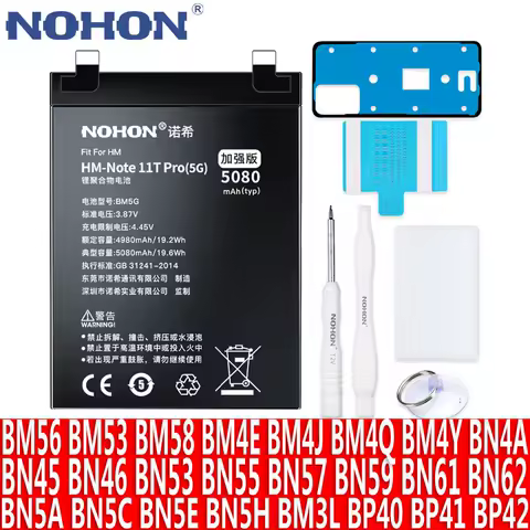 NOHON Battery BN57 BN53 BM4Y BM4J BM3L BM4E BM4F BN4A BN55 for Xiaomi Redmi Note 11 10 Pro 9 9S 8 7 5 9T K50 K40 K30 K20 Bateria