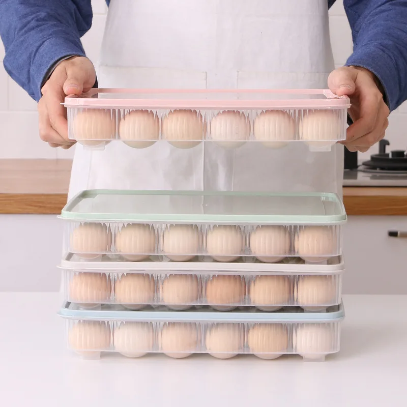 24 Grids Refrigerator Egg Storage Box Kitchen Refrigerator Household Preservation Plastic Dumpling Fresh-keeping Case Holder