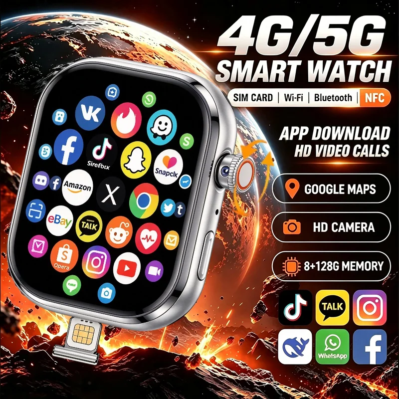 S10 New 5G LTE Android Smartwatch 2.29inch Amoled Smart Watch Men Women With 180° Rotating Camera GPS 5G-WIFI App Store Sim Card