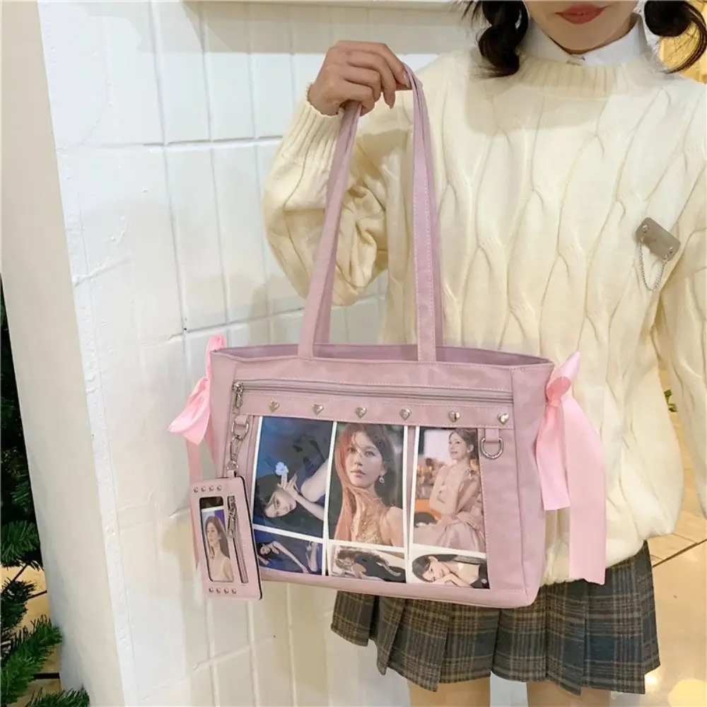 Creative Harajuku Bow Rivet Itabag Badge Display Idol Merchandise Storage Ulzzang Ita Bag Solid Color Y2K Anime Tote Bag Women