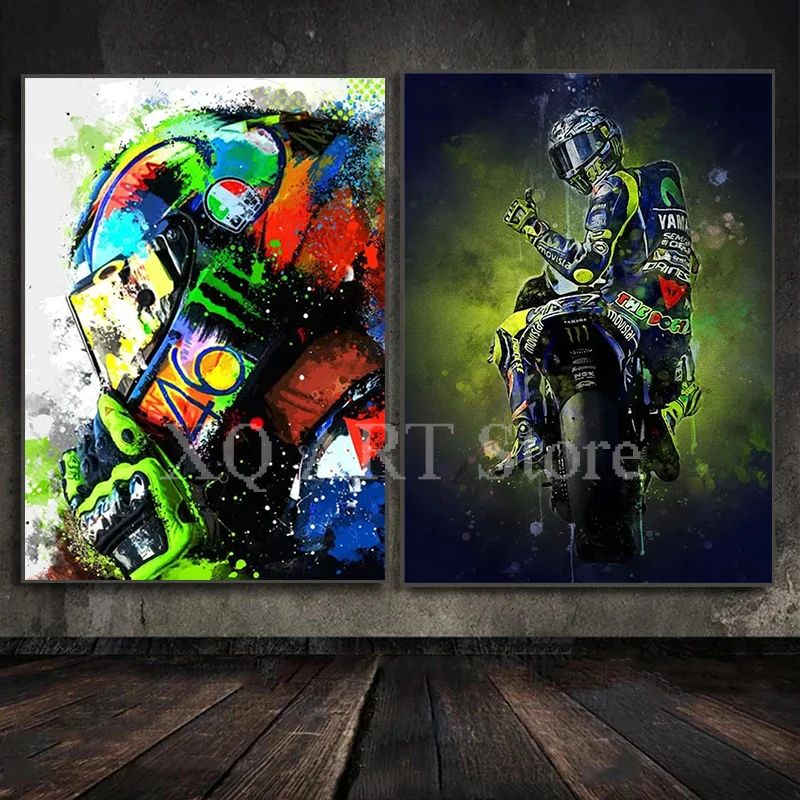 Valentino Rossies Motorcycle Racer Poster and Prints Wall Canvas Painting Sports Car Art Motorcycle for Living Room Home Decor