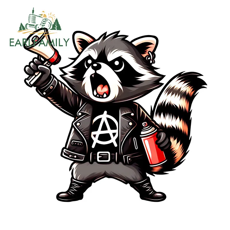 

EARLFAMILY Cute Anarchy Raccoon Car Sticker Cartoon Motorcycle Helmet Rear Windshield Toolbox PVC Decals Funny Car Accessories
