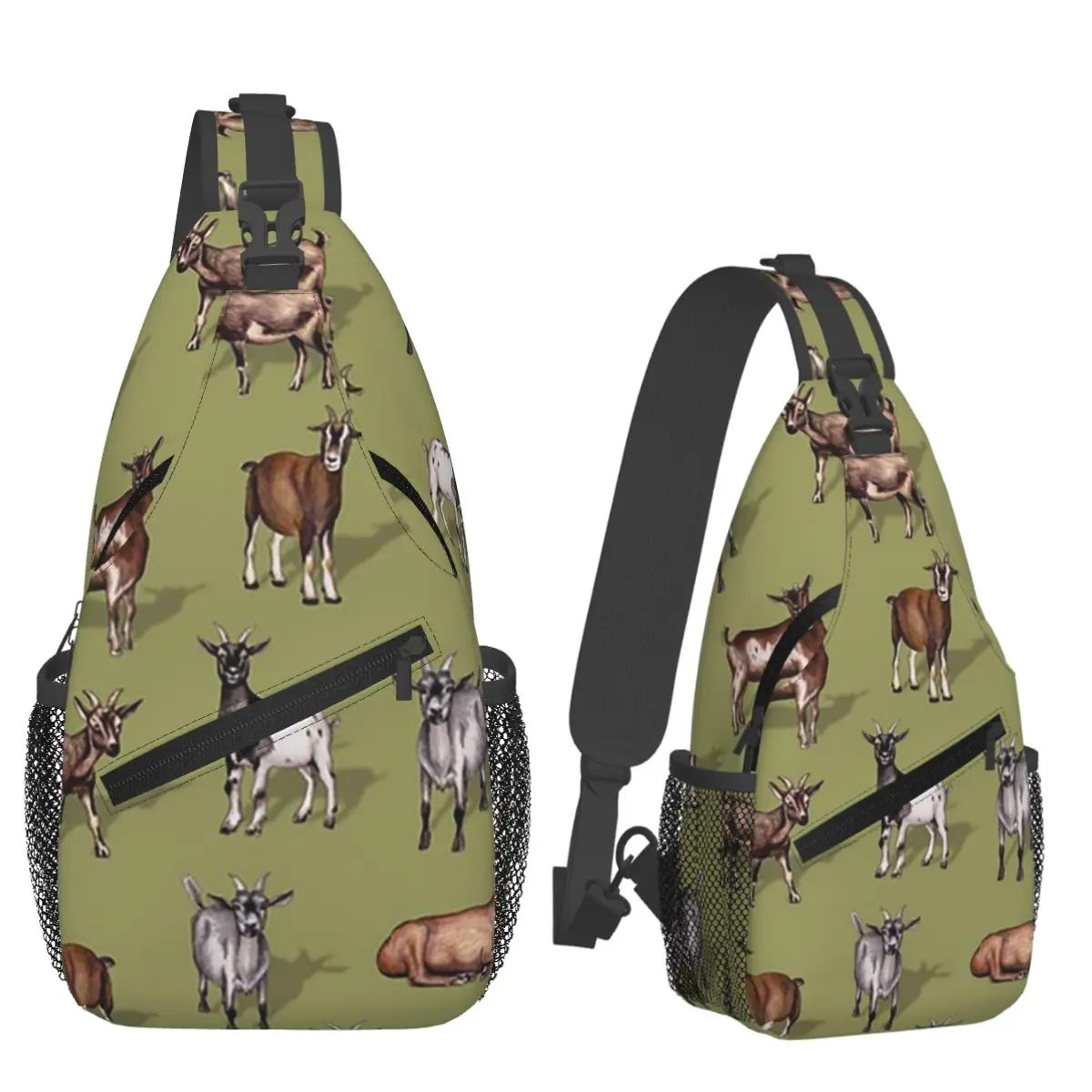 Tiny Goats On Green - Goat Herd Pattern Chest Bag Men Sling Crossbody Backpack Chest Bag Traveling Hiking Daypack Shoulder Bag