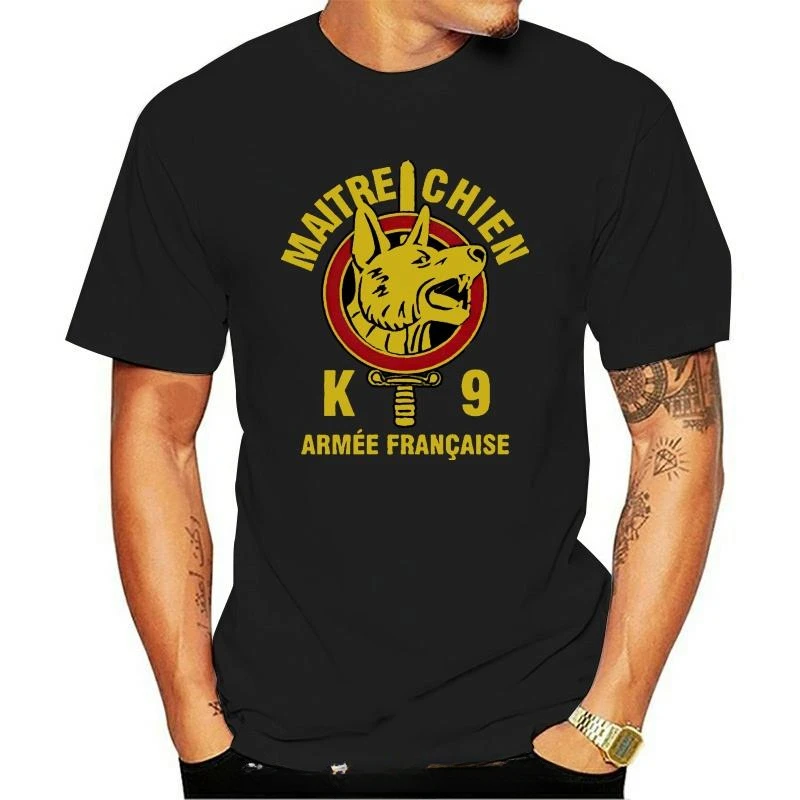 streetwear fashion vintage France Maitre Chien French Army War Dog  Special Forces Logo Military T-shirt Men Cotton  Streetwear