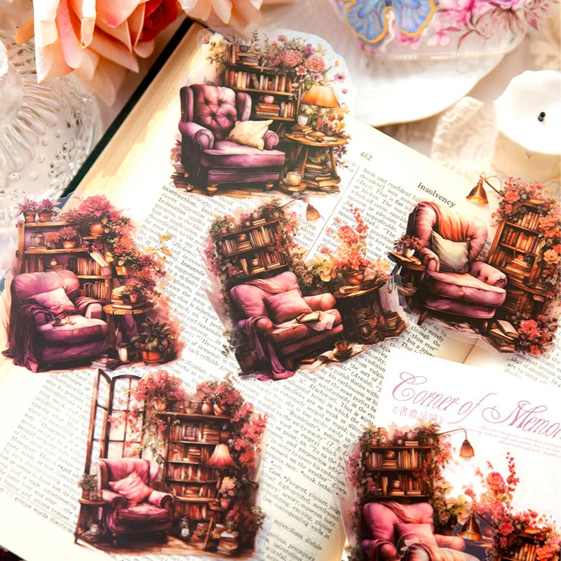 10pcs Transparent PET Collage Sticker Bag Memory Corner Retro Garden Bentch Scrapbooking Junk Journal Diary Decorative Material