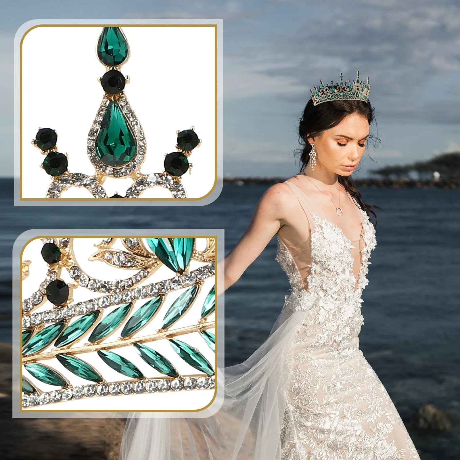 

Bride Crown Baroque Rhinestone Tiara Wedding Hair Accessory Bridal Headdress Party Crown Decor Hair Styling