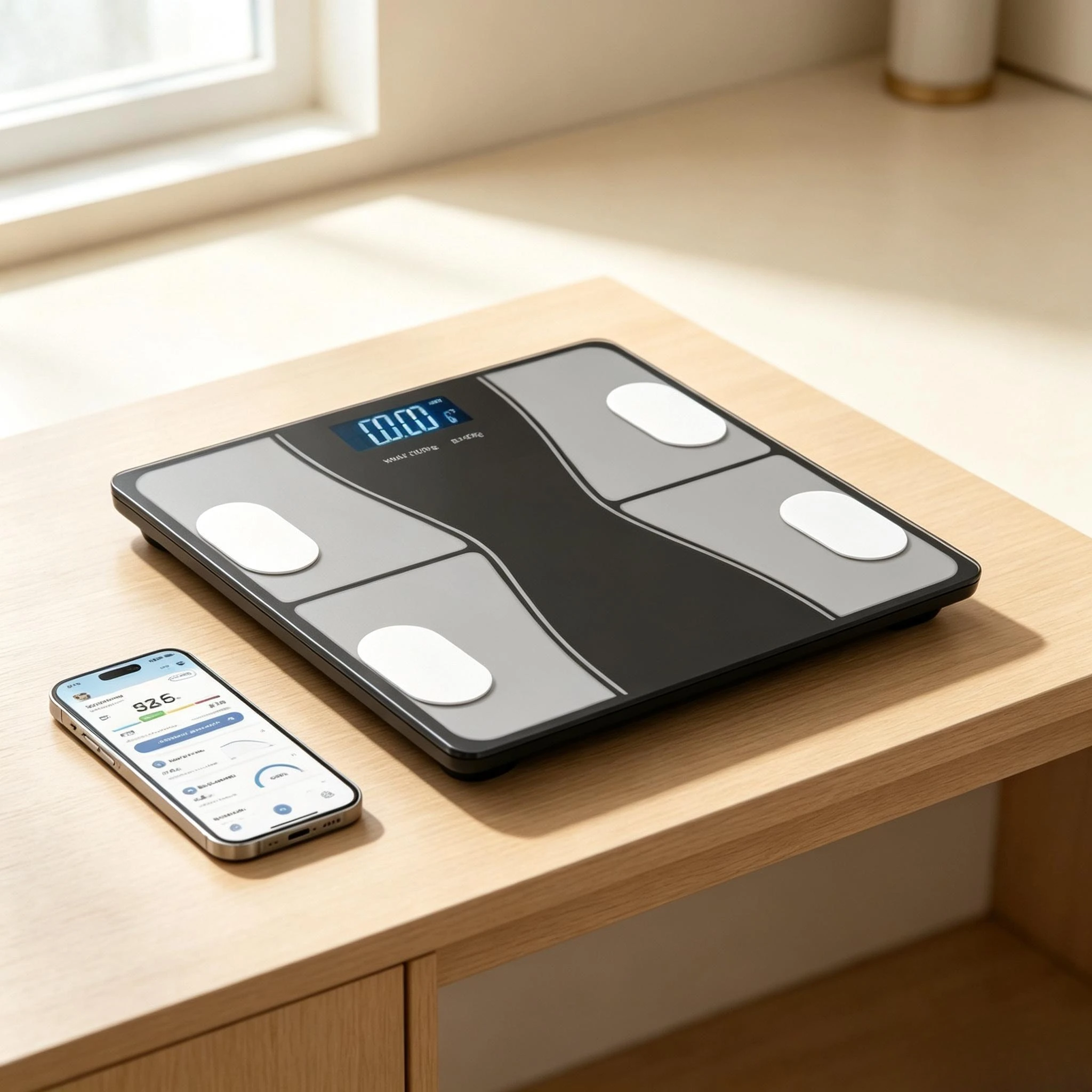 Bilancia Bluetooth per la misurazione del grasso corporeo W4309, bilancia digitale intelligente con monitoraggio tramite app, portata 180 kg, precisione 50 g, analizzatore della composizione corporea