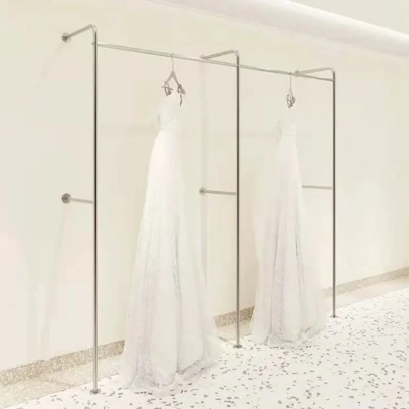 Clothing store wedding photo studio dress on the wall floor display rack display rack stainless steel brushed silver hanger shel
