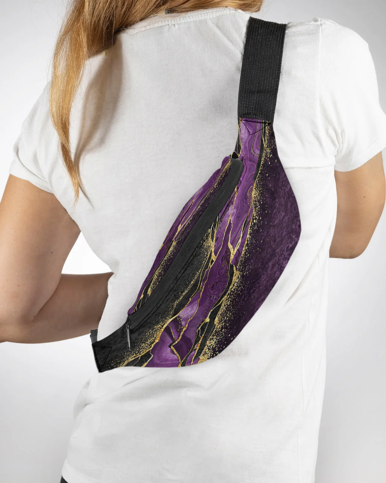 

Abstract Black Marble Purple Malachite Men Women Waist Bag Fanny Pack Phone Belt Bag Wallet Pouch Waterproof Banana Hip Bags