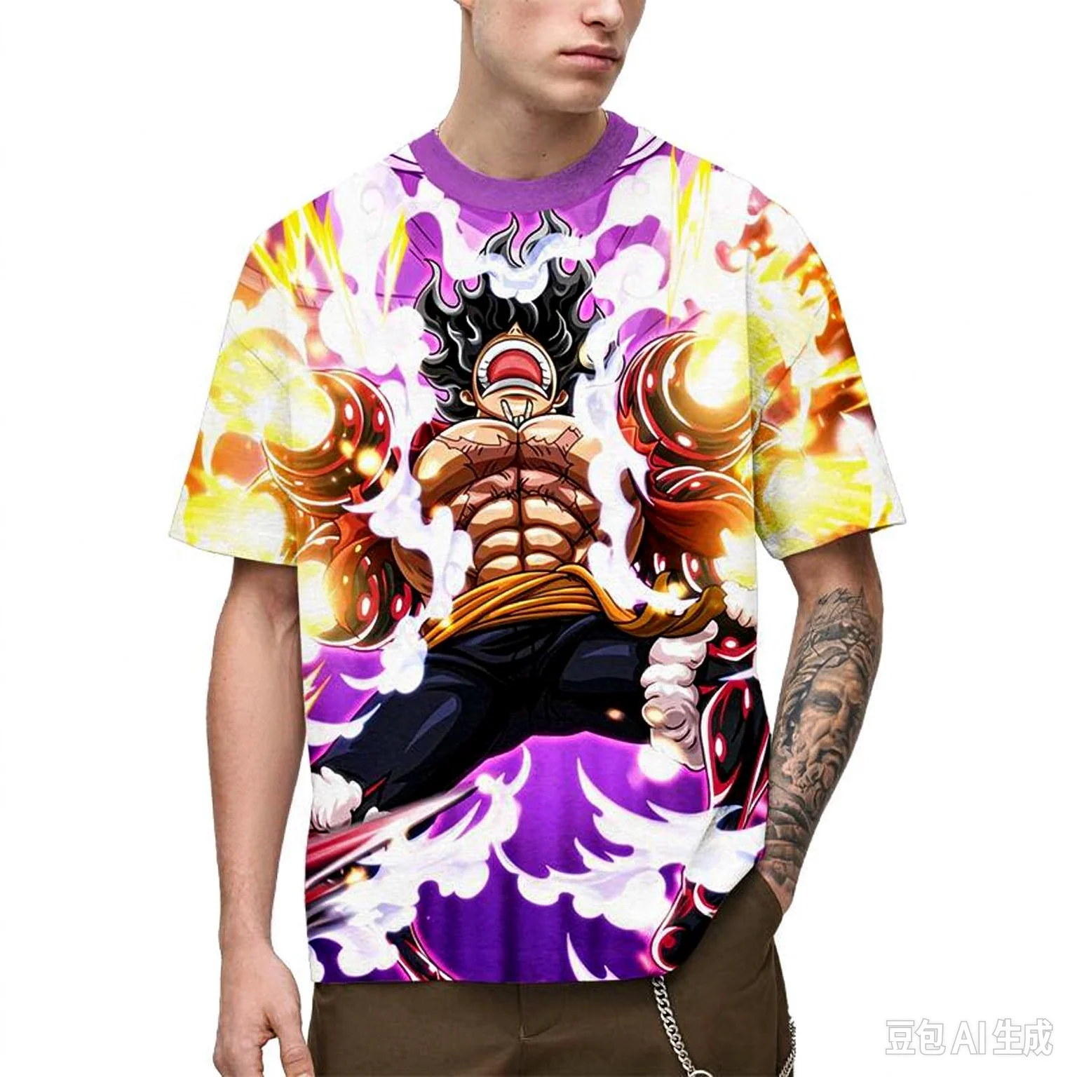 Bandai Casual Tee, Anime Character Ink Wash Art Print, A Sentimental Wearable Gift for Hardcore Anime Fans All Over The World.