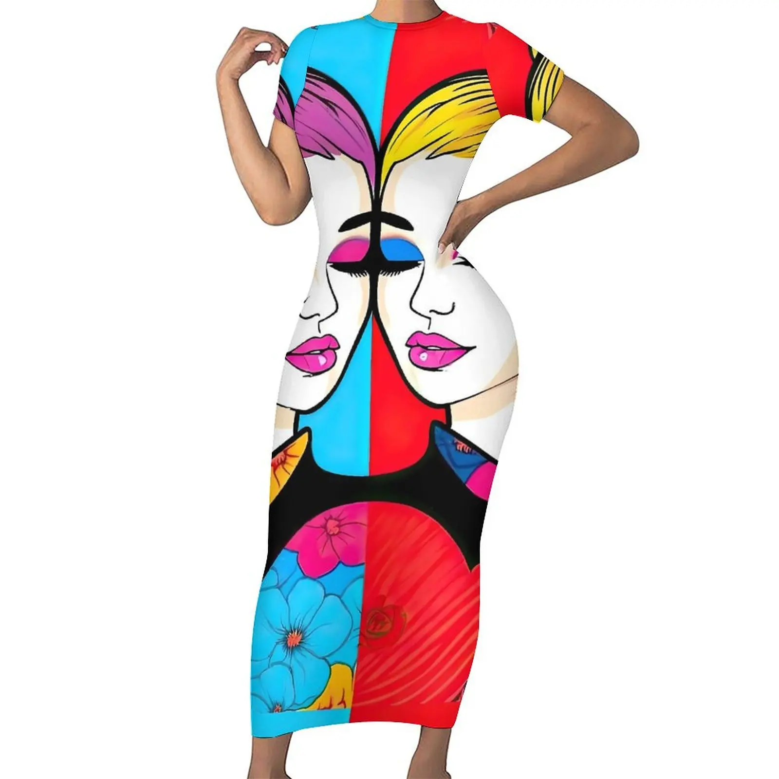 

Cartoon Character Bodycon Dress Woman Anime Style Modern Maxi Dresses Summer Short Sleeve Street Style Custom Oversized Dress