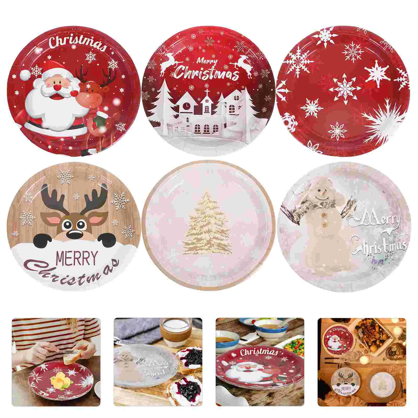 

60 Pcs Christmas Party Plates Gingerbread Paper Dinner Cartoon Plaid Dessert Birthday Snowman Oval Santa Cookie