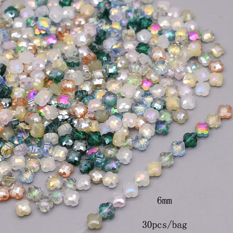 6mm 30pcs/bag Four Leaf Clover Crystal Glass Beads Pink Color Faceted Crystal Clover Beads for Jewelry Making DIY Bracelet