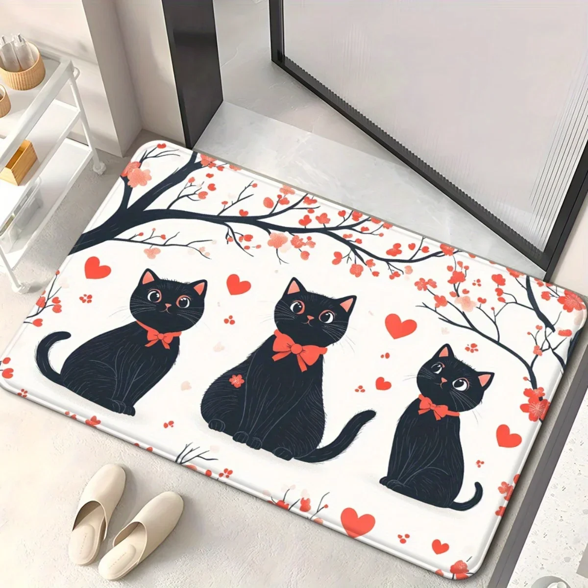 Cartoon Cat Claw Printed Carpet Mat - Black Orange Cat Anti Slip Carpet Suitable for Living Room Bedroom and Home Decoration