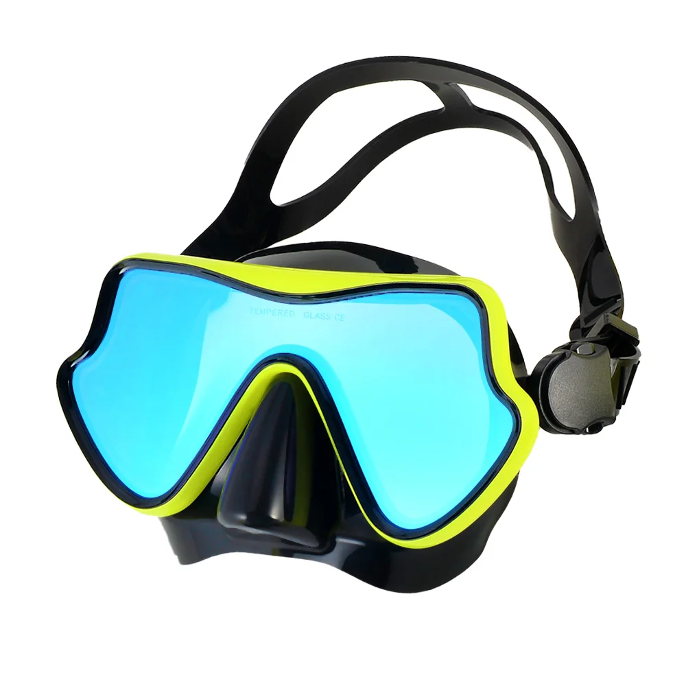 Snorkel Diving Mask Swimming Goggles Silicone Skirt Scuba Mask With Colorful Lens Tempered Glass Wide View For Adult Youth