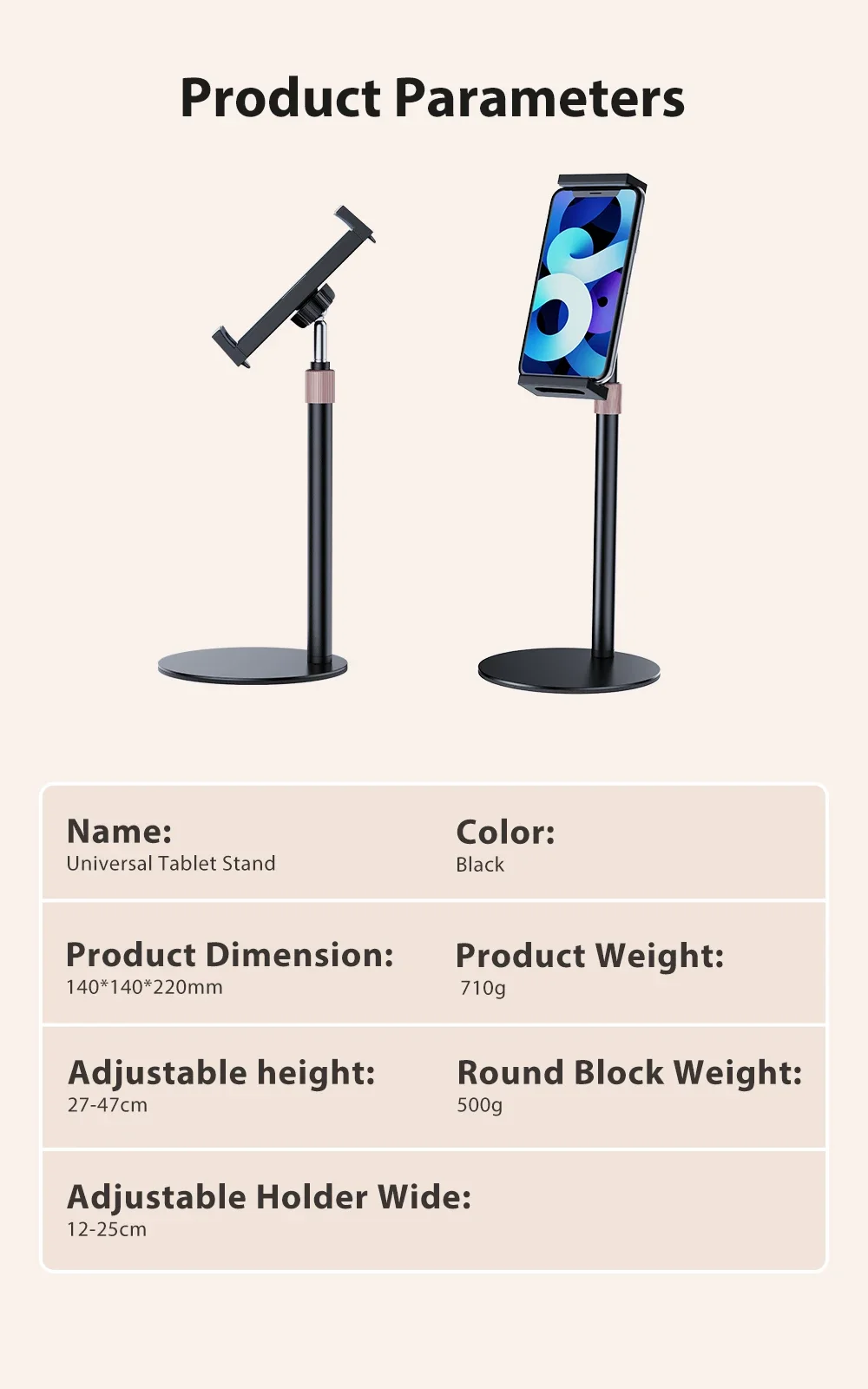 Drehbarer tragbarer Tablet-Monitorständer, höhenverstellbar, VESA-Monitor-Tablet-Halterung, freistehend, flache Tischhalterung für Geräte bis zu 17,3 Zoll. – Detail 12