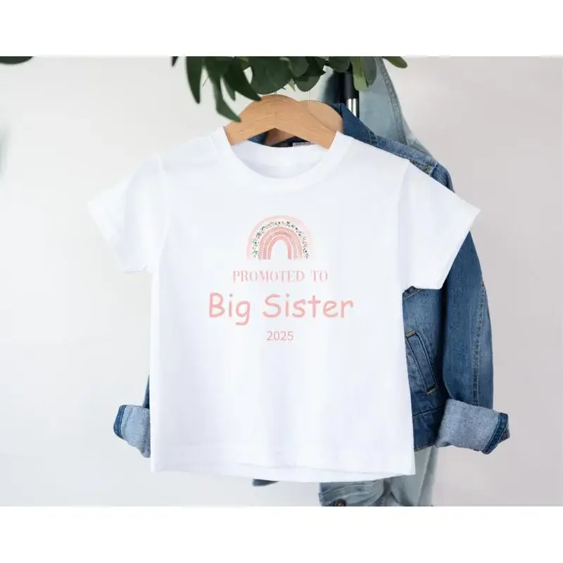 Big Sister 2025 T-Shirt New Baby Announcement Sibling Top New Born Sis