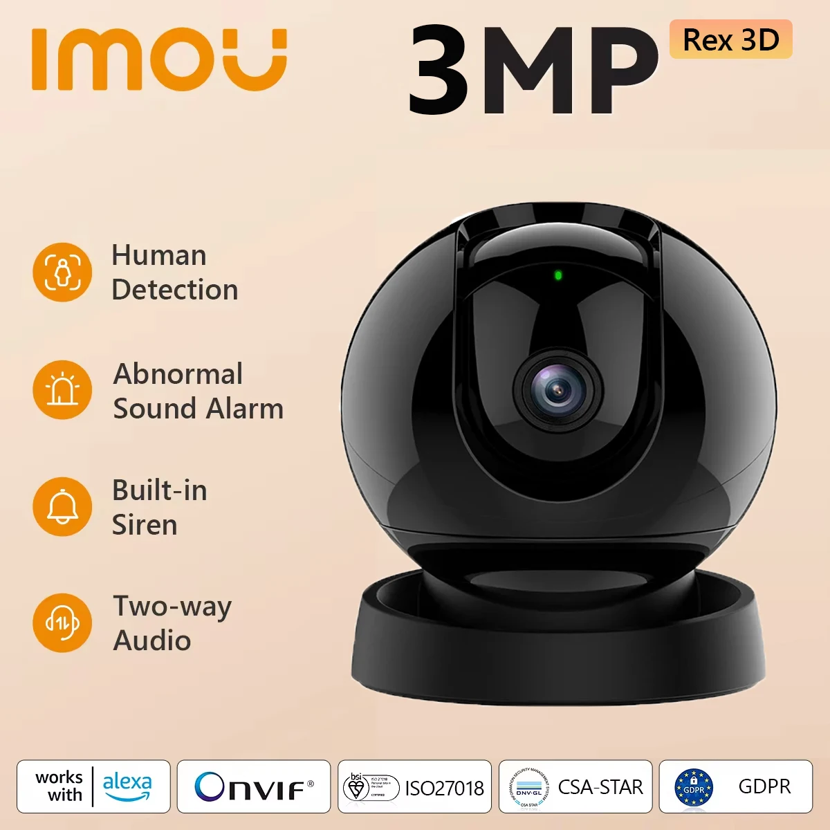 IMOU Rex 3D 3MP WiFi Indoor Camera AI Human Pet Detection Smart Tracking Two-way Audio Night Vision Baby Monitor Home Security