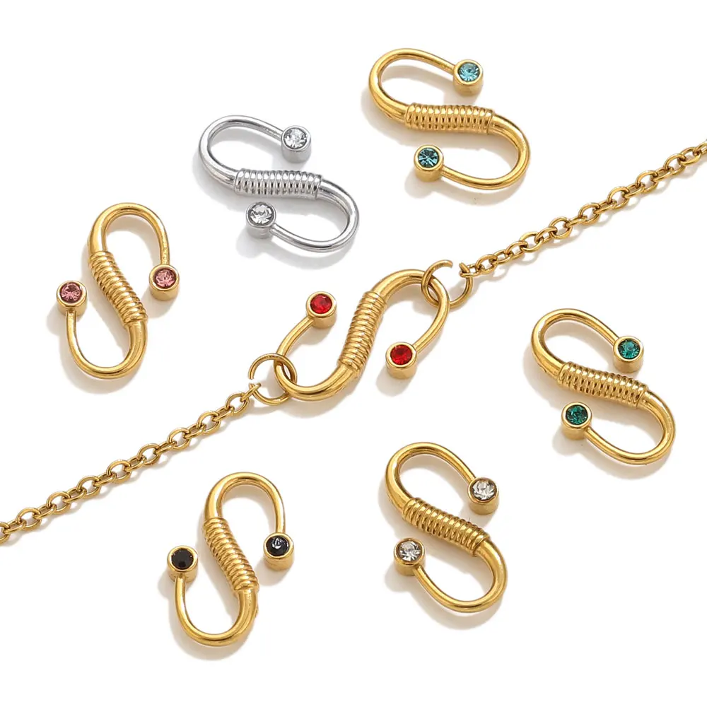 

6pcs Stainless Steel S-type Clasps For Necklace Rhinestone Hook Clasp Connectors Jewelry Making Chain Clasps Material Parts