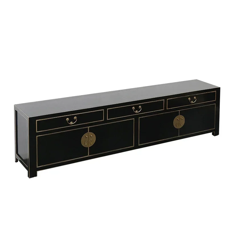 Solid wood TV cabinet retro style living room fully equipped elm storage low cabinet
