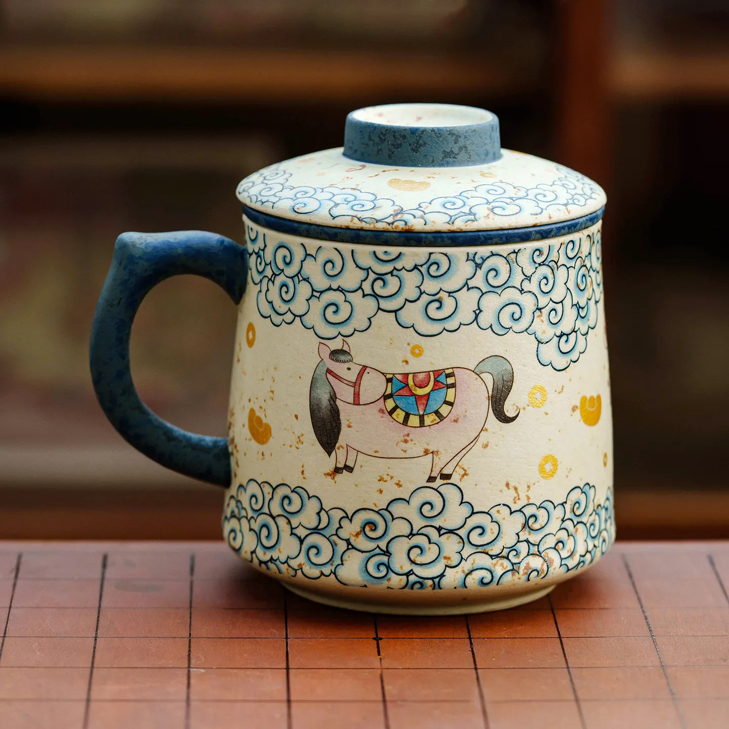 PYH blue and white flint red cloud manacai tea cup ceramic master cup high-end personal tea separation cup