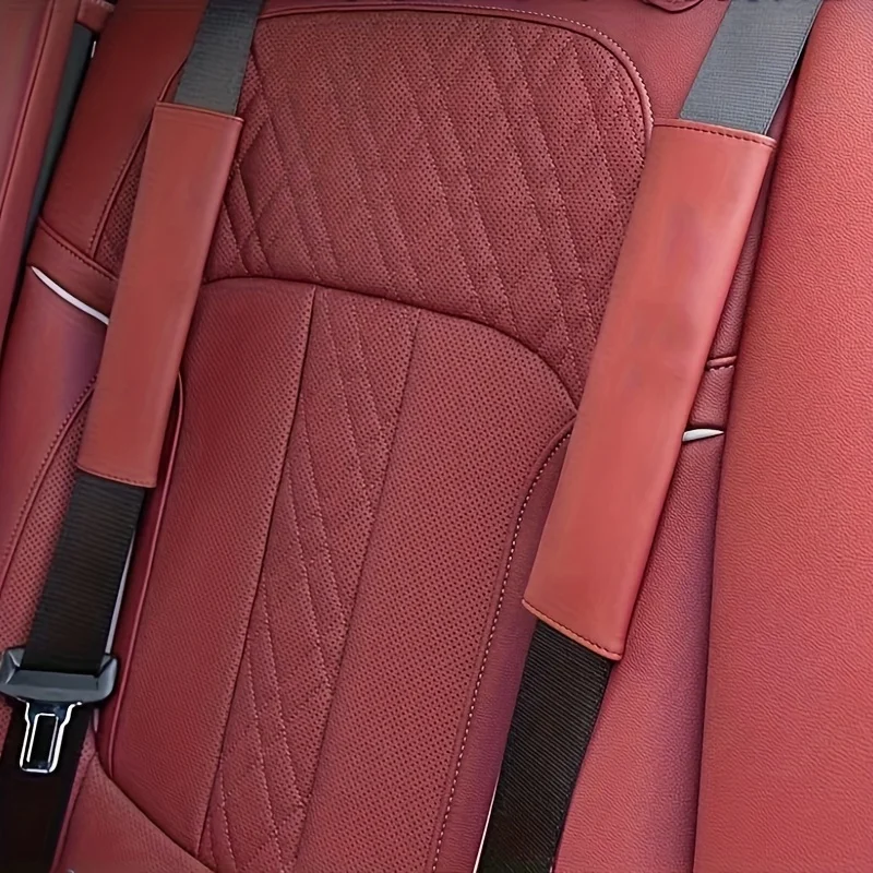 1PCS PU Leather Embossed Car Seat Belt Shoulder Cover Decompression Comfort Car Accessories Safety Belt Protective Cover