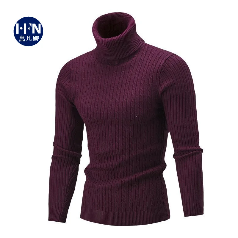 Sweater rajut pria, Turtleneck musim dingin musim gugur pria, Sweater rajut pullover leher gulung, Sweater hangat pria Jumper Slim Fit kasual