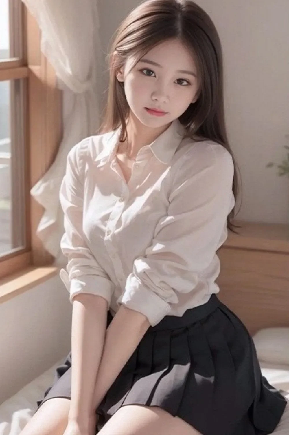 2D Metal Tin Sign Vintage White Shirt Black Pleated Skirt Asian Girl Indoor Window Bedroom Cafe Wall Decor Plaque 65-88 Characte