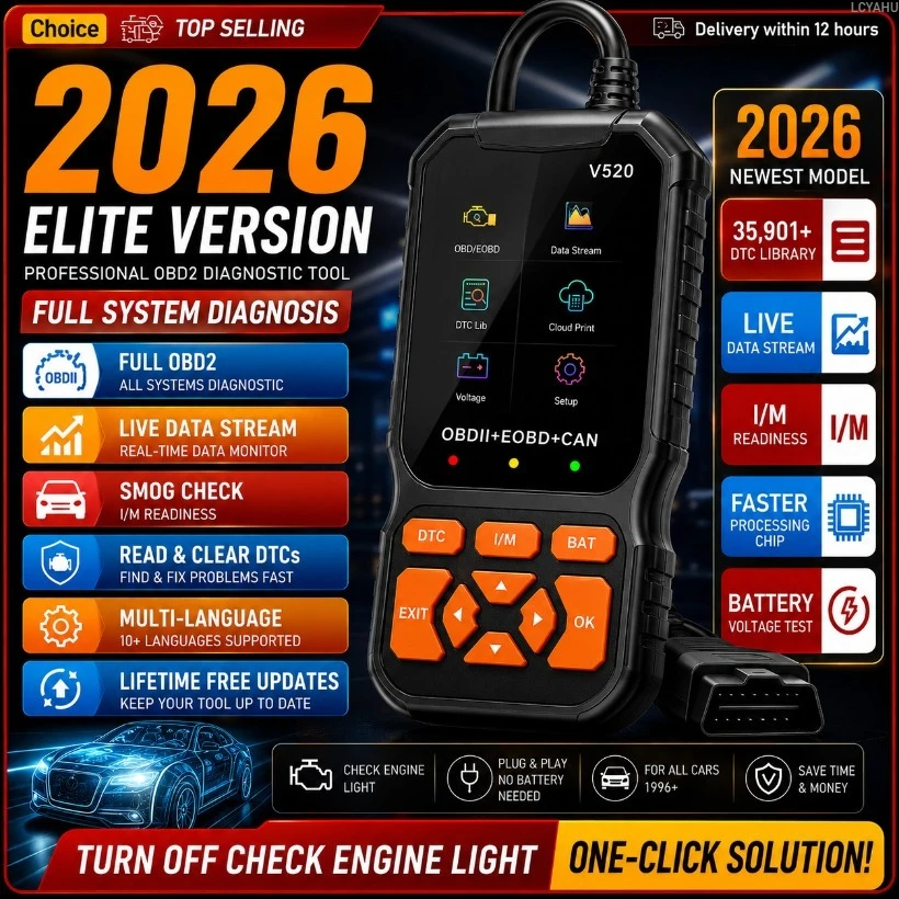 Escáner de Diagnóstico OBD2 V520 para Autos, Lector de Códigos, Herramienta de Reinicio de Luz de Advertencia del Motor, Datos en Tiempo Real, Herramienta de Escaneo de Errores Multi-Idioma