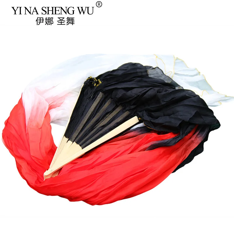 عالية الجودة 100% الحرير الخيزران الأضلاع مراوح الرقص الطويلة 1 زوج اليدوية مصبوغ الحرير مراوح الرقص الشرقي التدرج أسود + أحمر + أبيض 180x90 سنتيمتر #5