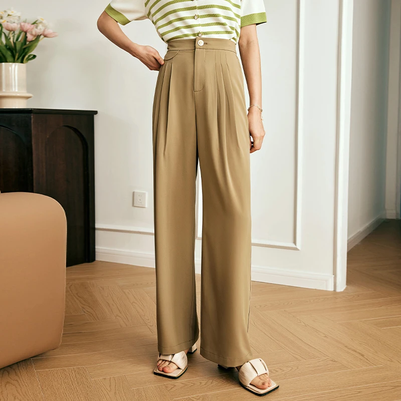 OLrain Summer Long Pants for Woman 2025 Office Ladies Slacks High-Waisted Comfort Straight Trousers Woman Clothes O23XK82351
