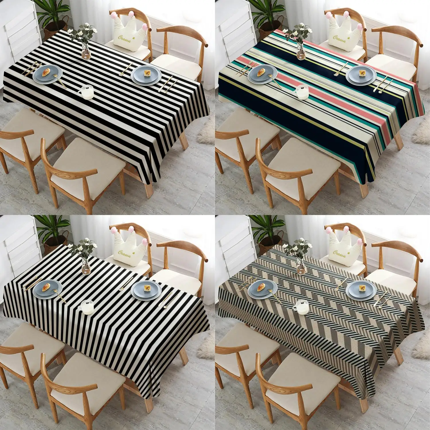Black and White Stripe Restaurant Kitchen Tablecloth Living Room Home Decoration Rectangular Party Decoration